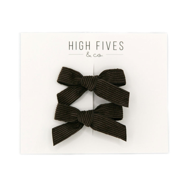 High Fives Corduroy Bow Clip 2 Pack Set - Brown