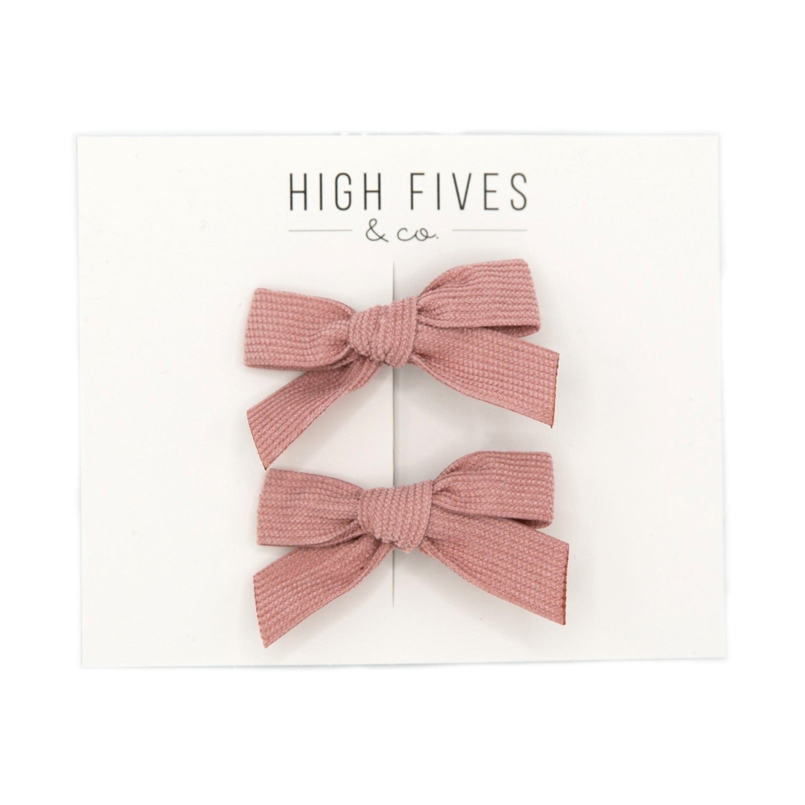 High Fives Corduroy Bow Clip 2 Pack Set - Pink