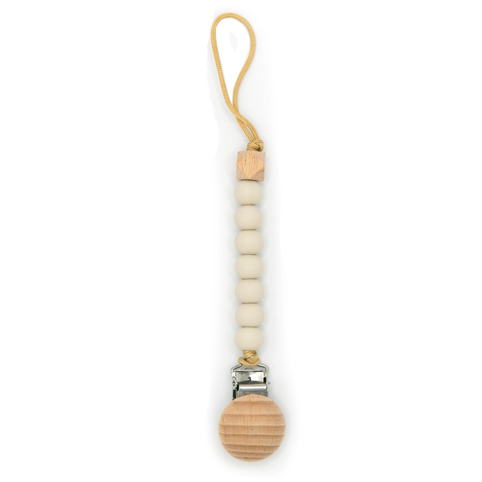 The Baby Cubby Wood Top Silicone Beaded Pacifier Clip - Cream