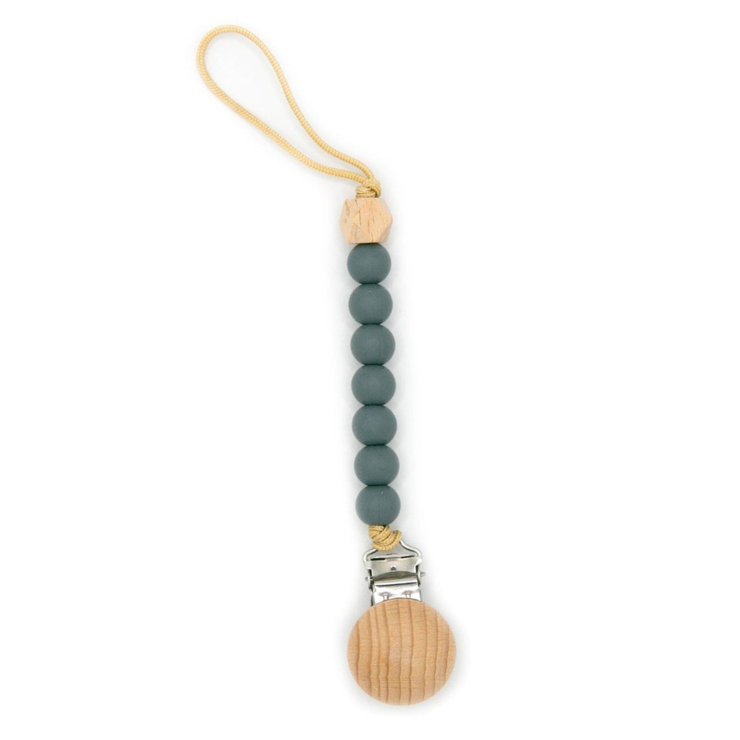 The Baby Cubby Wood Top Silicone Beaded Pacifier Clip - Slate