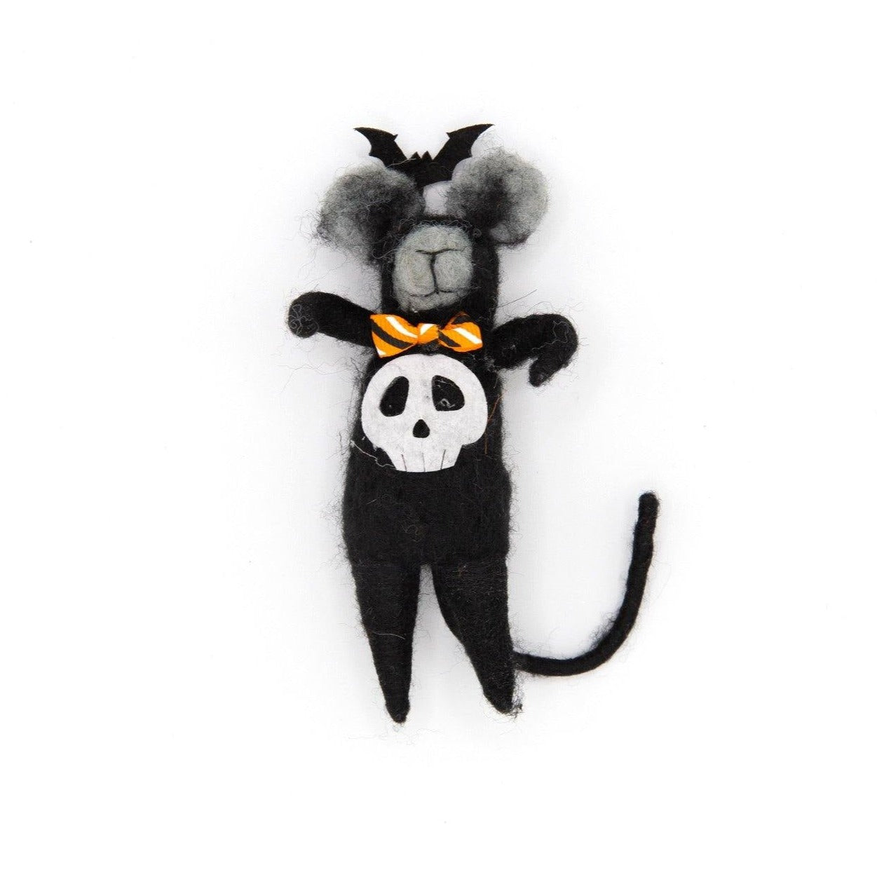Creative Co-op Wool Felt Halloween Mouse - 6" - Bat with Skull