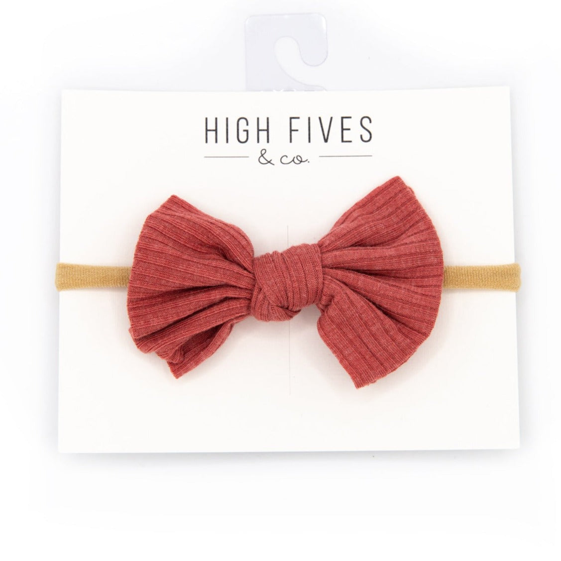 High Fives Ribbed Knitted Bow Nylon Headband - Light Red Sparkle