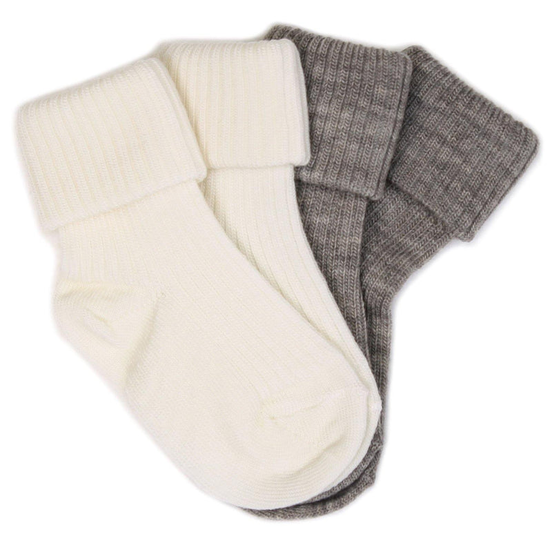 Woolino Merino Wool Baby Socks - 2 Pairs - Gray/White