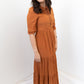 Polagram Maxi Dress with Mock Neck Self Tie Detail - Ginger