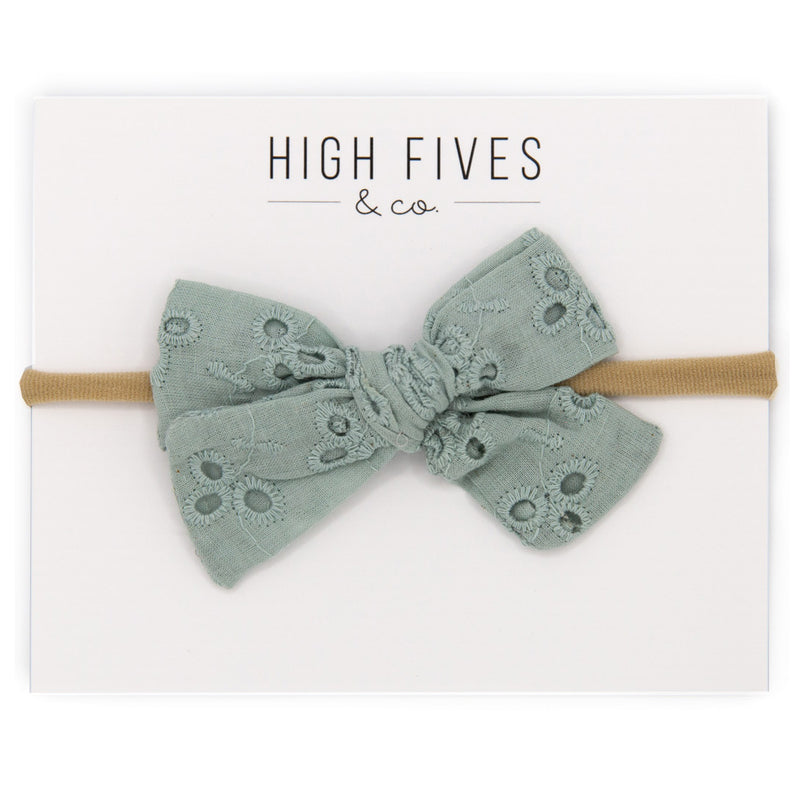 High Fives Eyelet Bow Nylon Headband - Mint Blue
