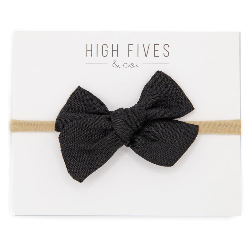 High Fives Linen Bow Nylon Headband - Black