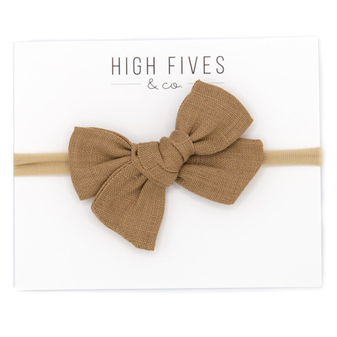 High Fives Linen Bow Nylon Headband - Brown