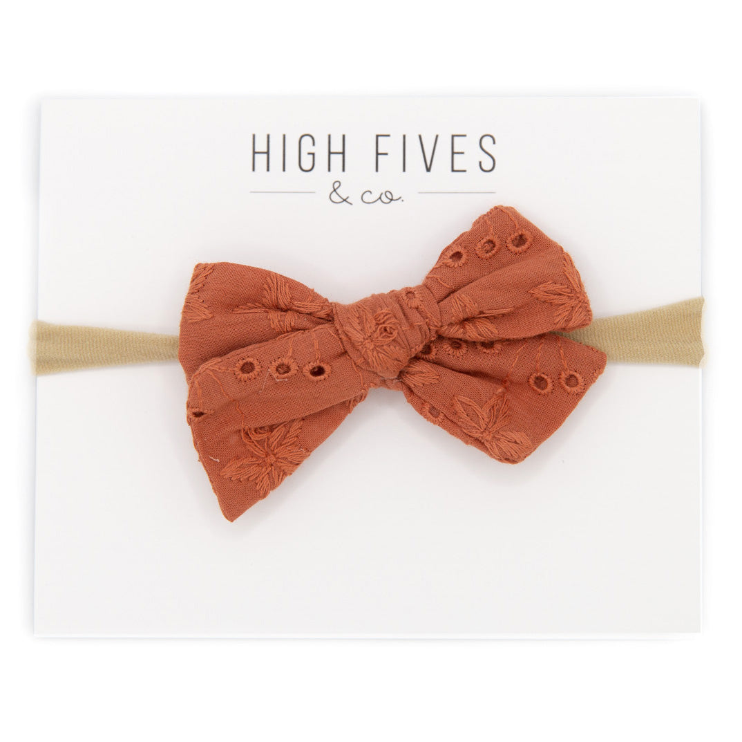 High Fives Eyelet Bow Nylon Headband - Orange