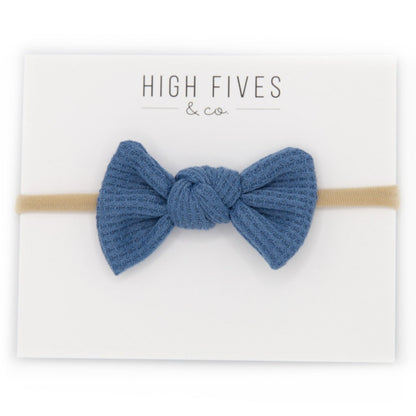High Fives Waffle Knot Bow Nylon Headband - Blue