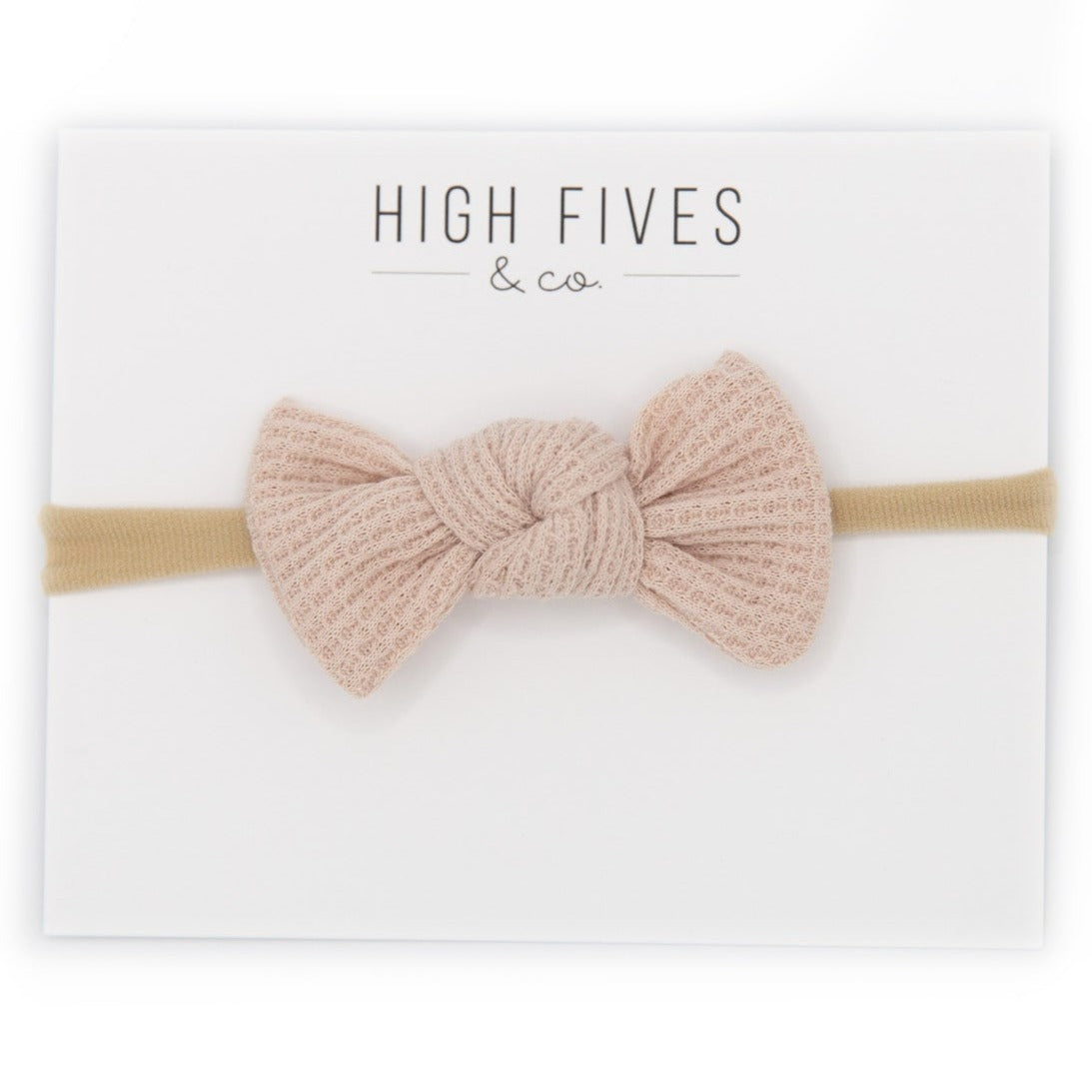 High Fives Waffle Knot Bow Nylon Headband - Beige