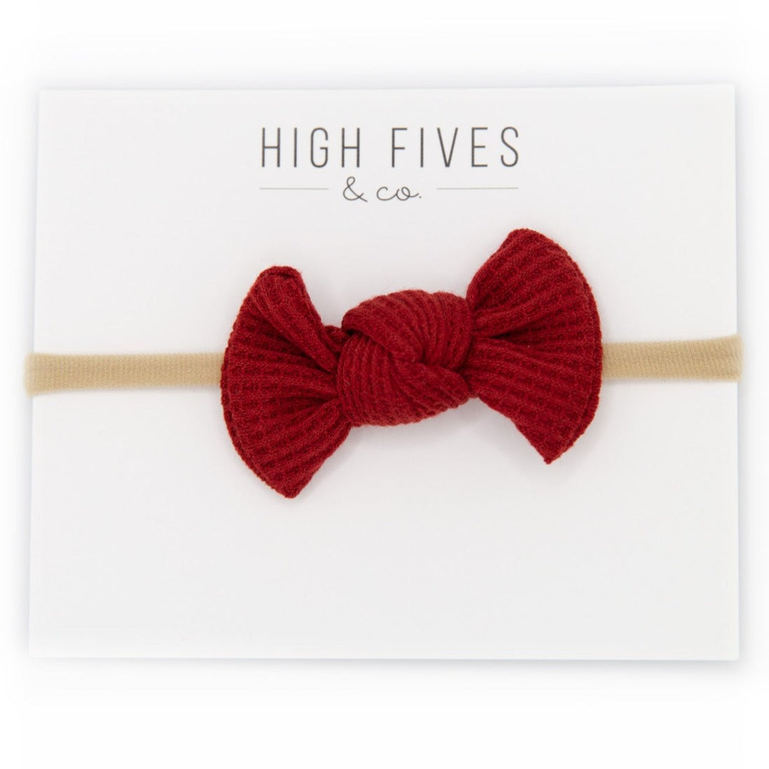 High Fives Waffle Knot Bow Nylon Headband - Dark Ruby