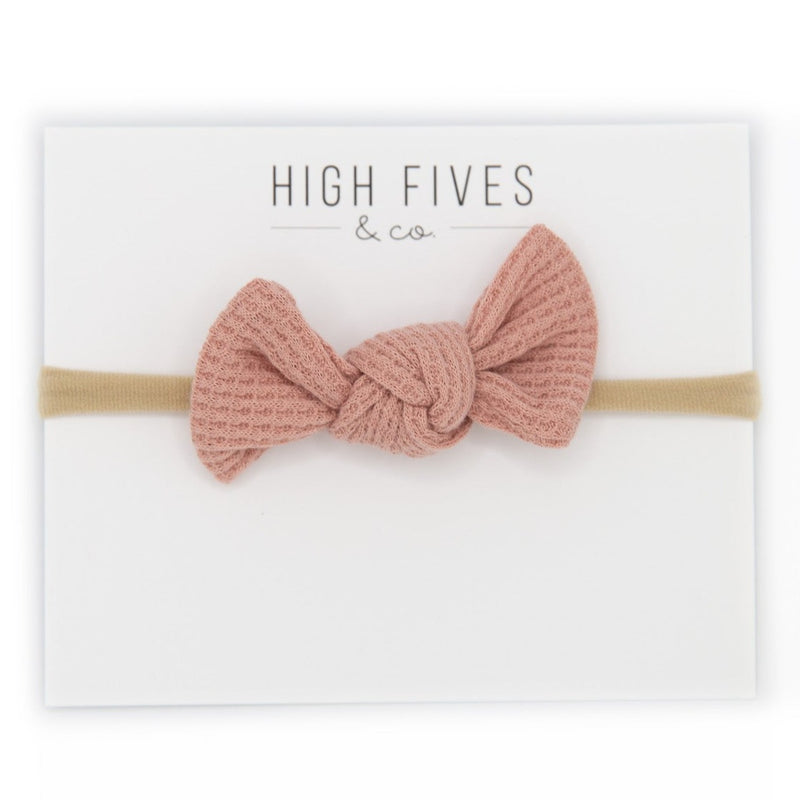 High Fives Waffle Knot Bow Nylon Headband - Dusty Rose