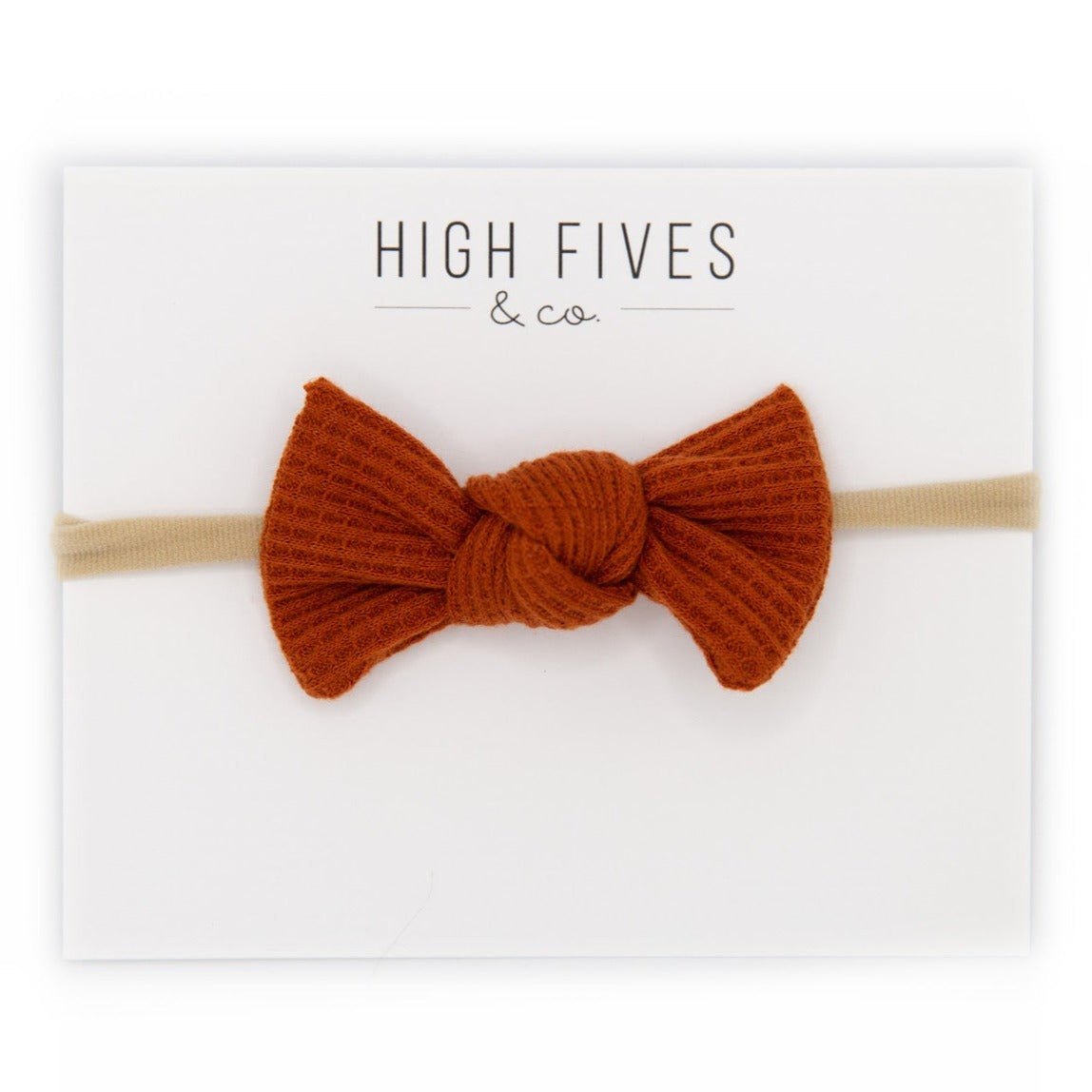 High Fives Waffle Knot Bow Nylon Headband - Burnt Orange