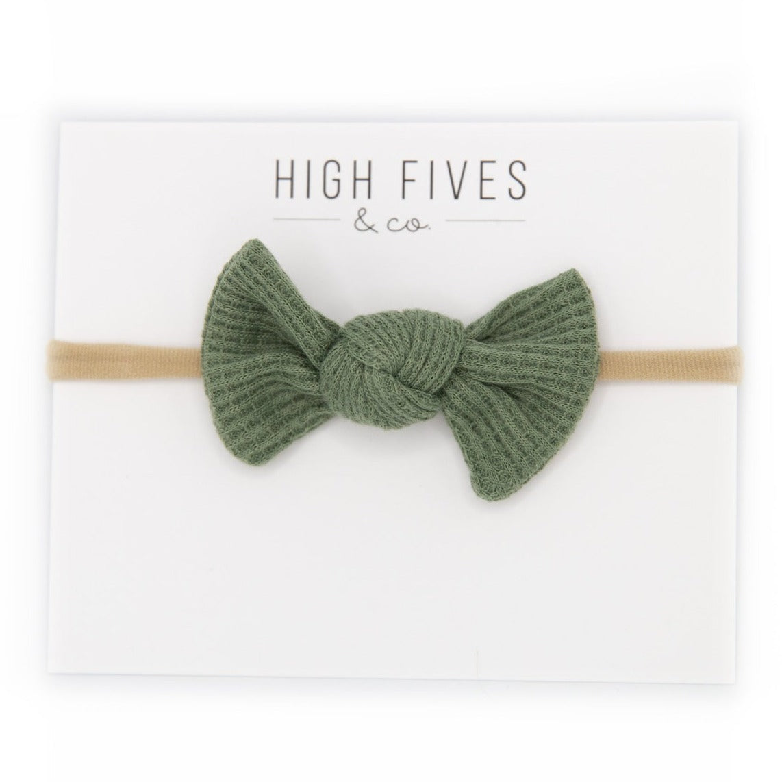 High Fives Waffle Knot Bow Nylon Headband - Olive