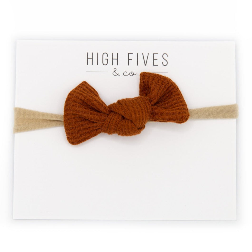 High Fives Waffle Knot Bow Nylon Headband - Rust