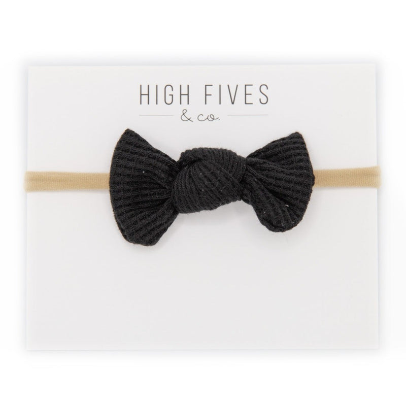 High Fives Waffle Knot Bow Nylon Headband - Black