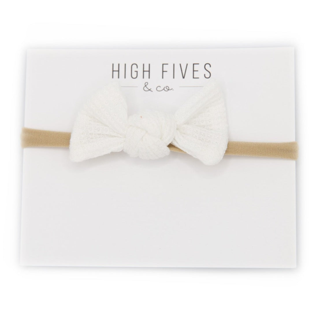 High Fives Waffle Knot Bow Nylon Headband - White