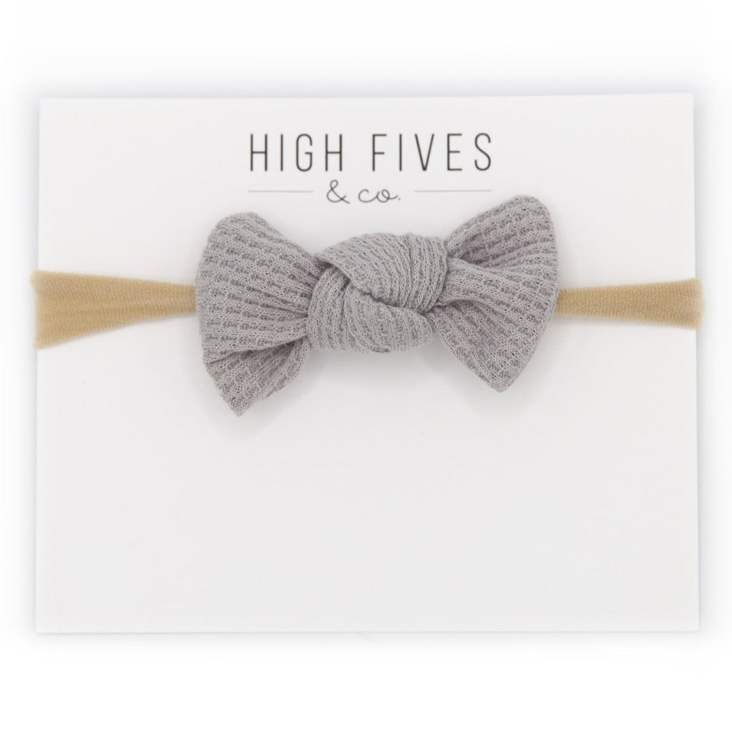 High Fives Waffle Knot Bow Nylon Headband - Light Grey