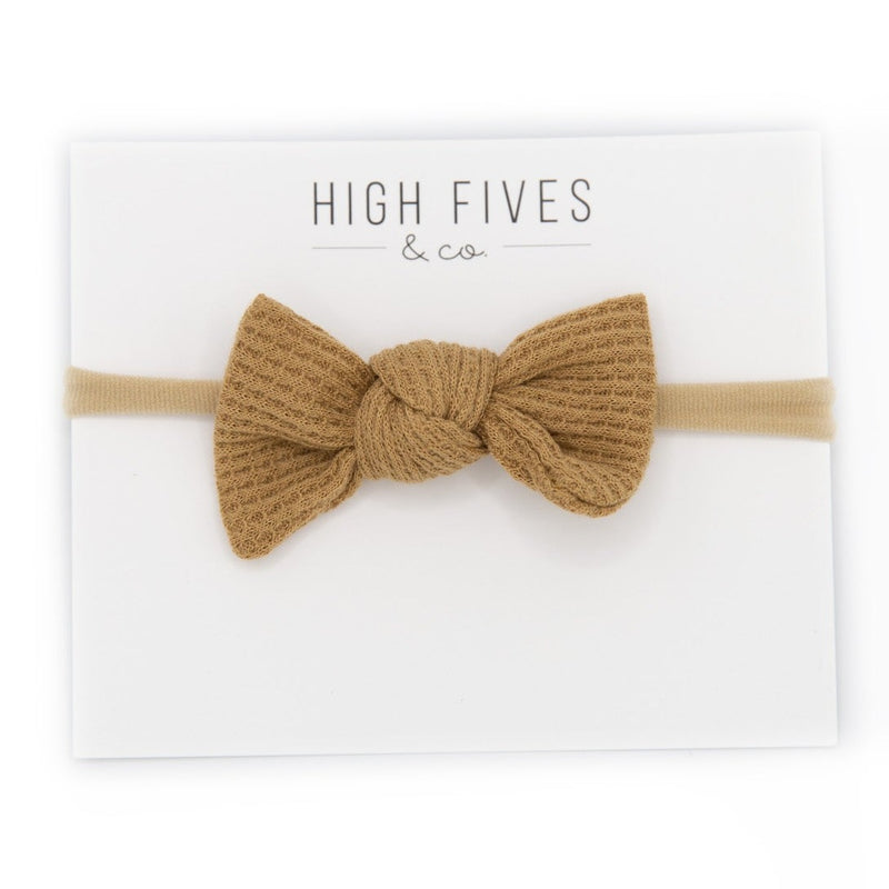 High Fives Waffle Knot Bow Nylon Headband - Tan