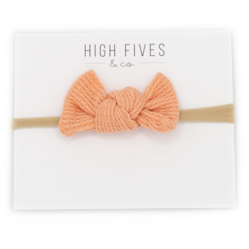 High Fives Waffle Knot Bow Nylon Headband - Peach
