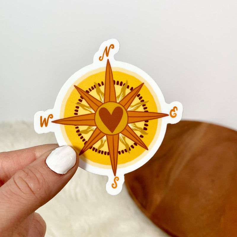 Person Holding Big Moods Compass Nature Sticker - Yellow