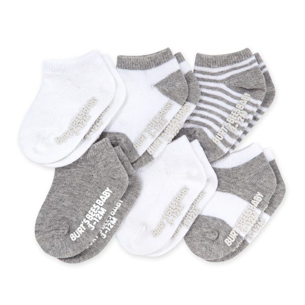 Burt's Bees Solid & Stripes Organic Cotton Baby Ankle Socks 6 Pack - Heather Grey