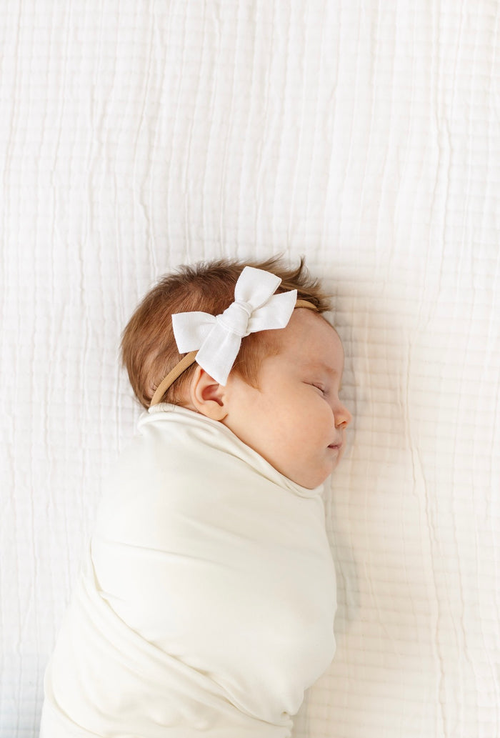Baby wears Lou Lou and Company Linen Bow Headband - Medium - White