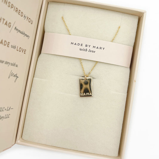 Made by Mary Gold Filled Mini Lennon Rectangle Necklace - "MAMA" on One Line