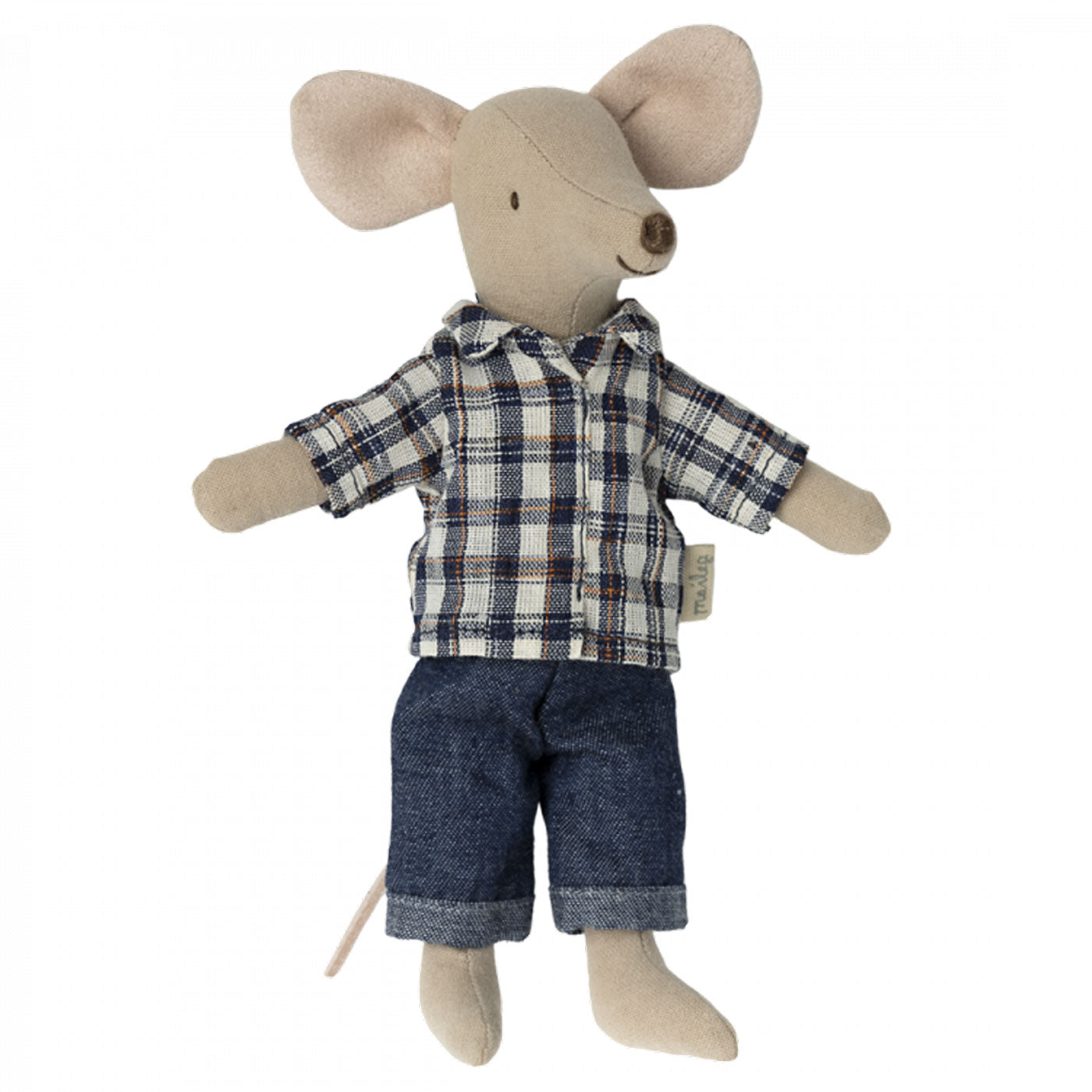 Maileg Dad Mouse in Blue Plaid Top and Denim Pants