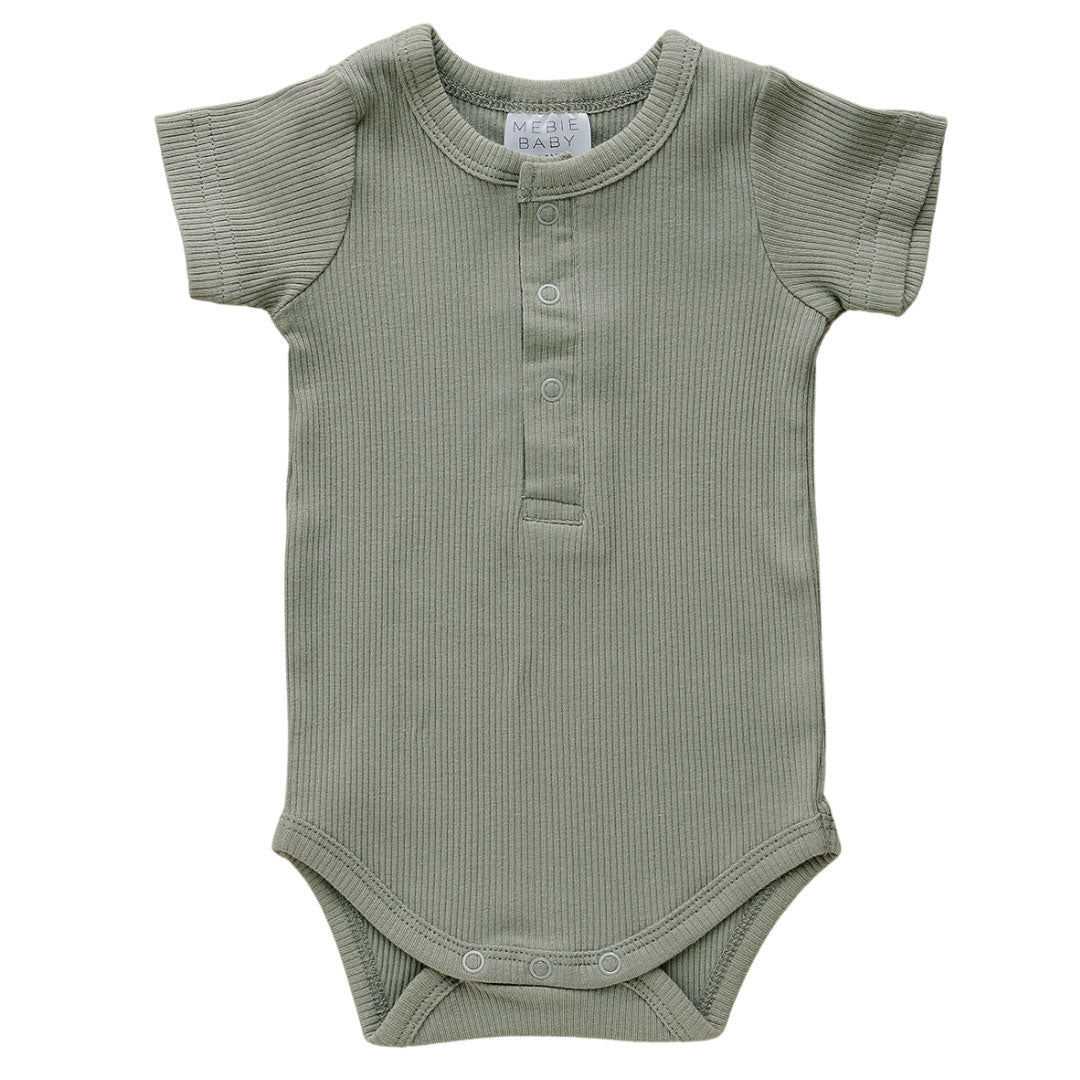 Mebie Baby Organic Cotton Ribbed Snap Bodysuit - Green