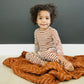 Mebie Baby Ribbed Two-Piece Cozy Set - Dark Rust + White Striped