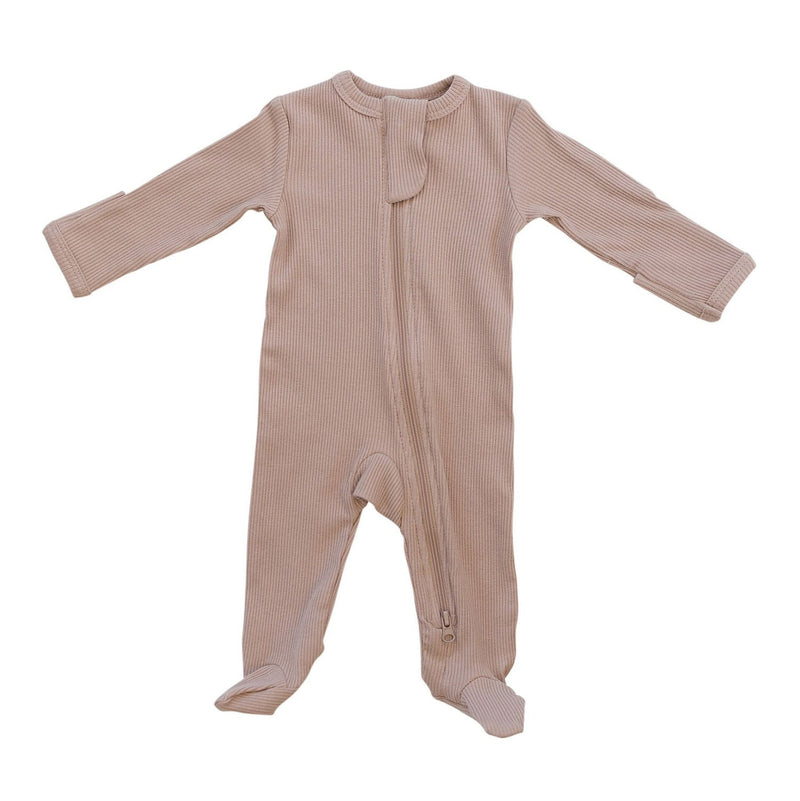 Mebie Baby Organic Cotton Ribbed Zipper Pajama - Pale Pink