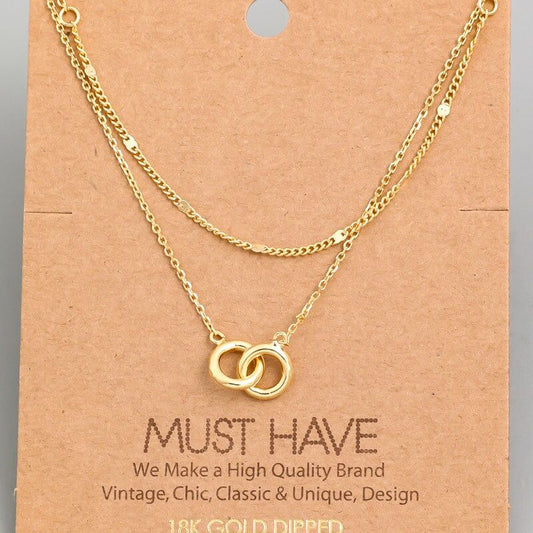 Fame Layered Chain Link Charm Necklace - Gold