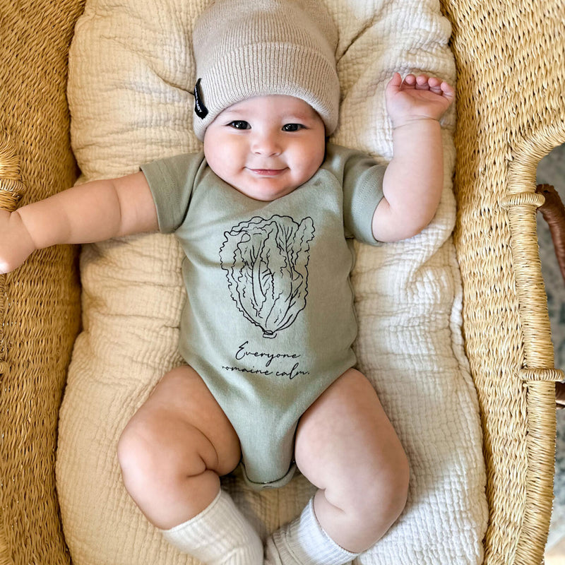Baby wearing Lovedbaby Raglan Bodysuit - Seafoam Lettuce