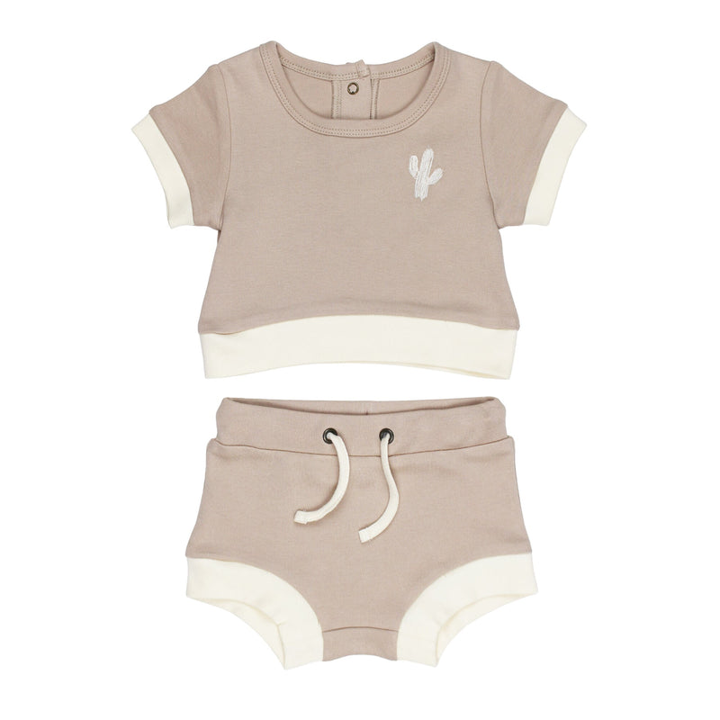 Lovedbaby Embroidered Tee & Shortie Set - Oatmeal Cactus
