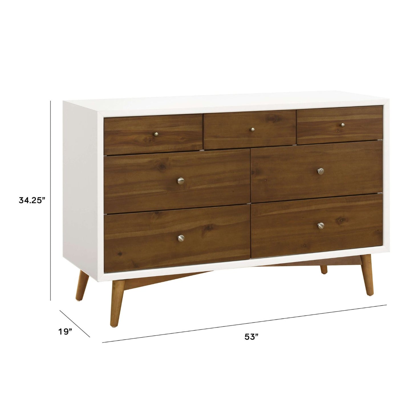 Babyletto Palma 7-Drawer Assembled Double Dresser - Warm White/Natural Walnut