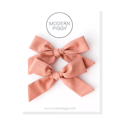 Modern Piggy Pigtail Set Hand-Tied Bow - Alligator Clip - Peony