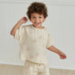Little boy wearing Quincy Mae Woven Boxy Top - Suns - Natura