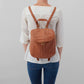 Woman Wearing Hobo Bags River Backpack - Velvet Pebbled Hide - Cashew