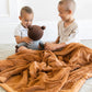 Little Boys sitting with Saranoni Toddler Lush Blanket - Camel