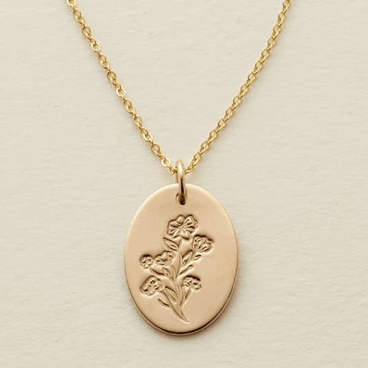 Made by Mary Gold Filled Family Florals Oval Disc Necklace - 6 Blooms