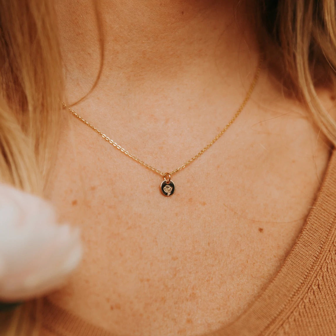 Made by Mary The Little's Collection | Gold Filled Mini Birth Flower Necklace - August / Poppy 
