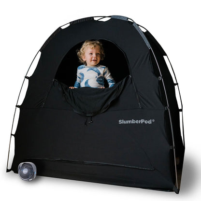 Child inside SlumberPod Privacy Pod with Fan - 3.0