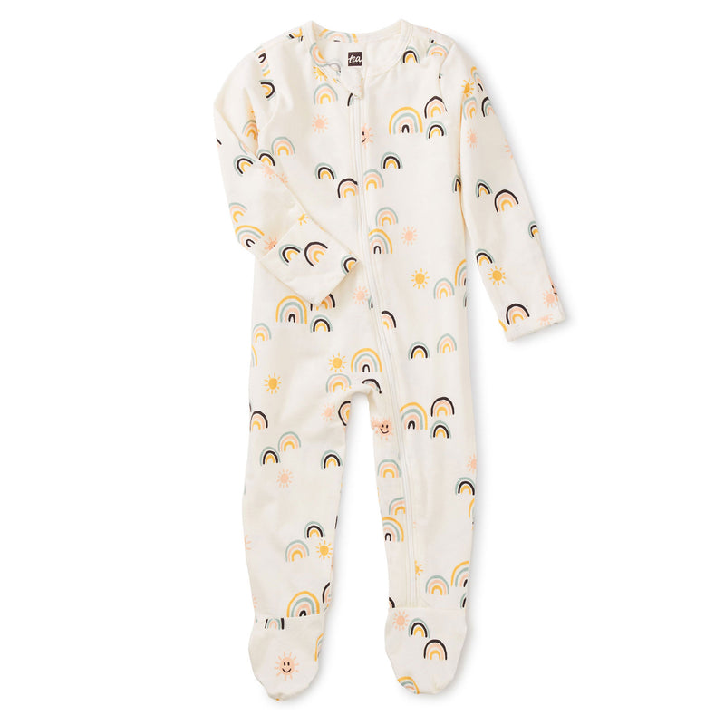 Tea Collection Footed Zip Front Baby Romper - All Sunshine and Rainbows