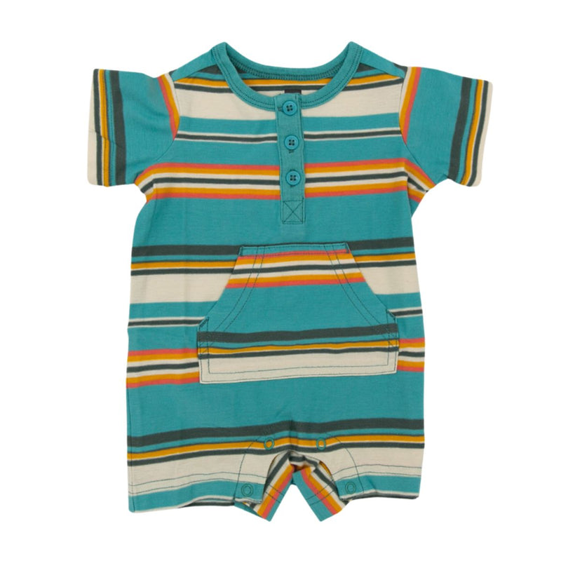 Tea Collection Henley Pocket Baby Romper - Patina