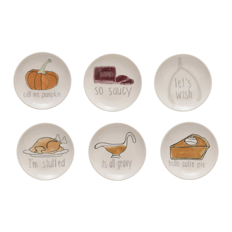 Creative Co-op Stoneware Plate with Thanksgiving Phrases - 5" 