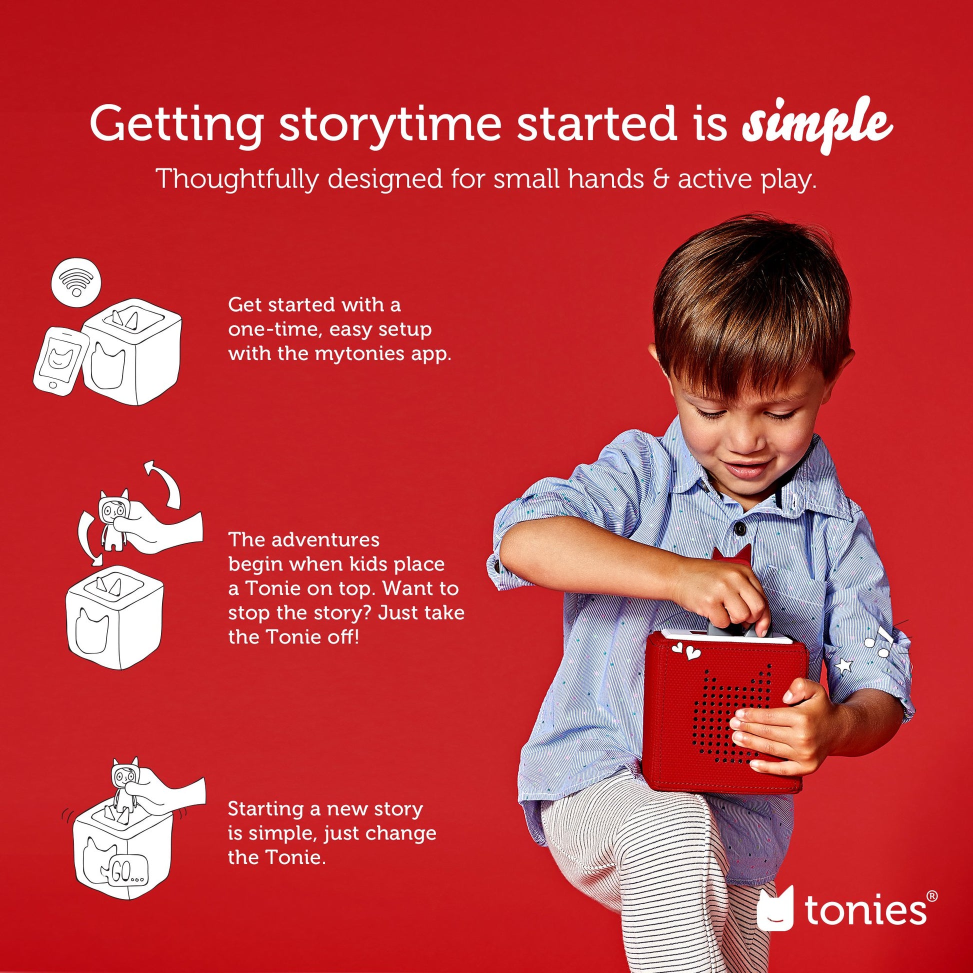 Child using Tonies Toniebox Starter Set Creative - Red (Creative Tonie)
