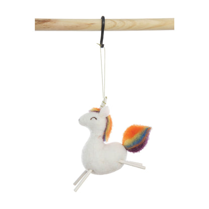 Creative Co-op Wool Felt Unicorn Ornament - White and Rainbow