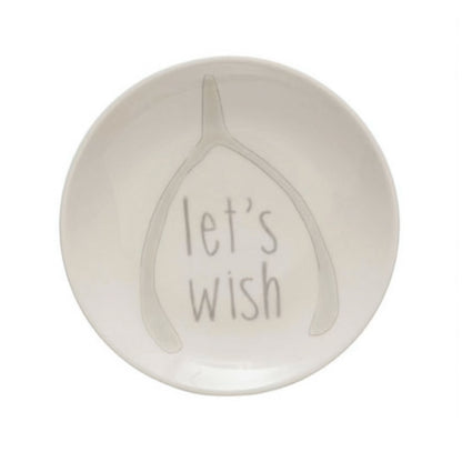 Creative Co-op Stoneware Plate with Thanksgiving Phrases - 5" - Let's Wish