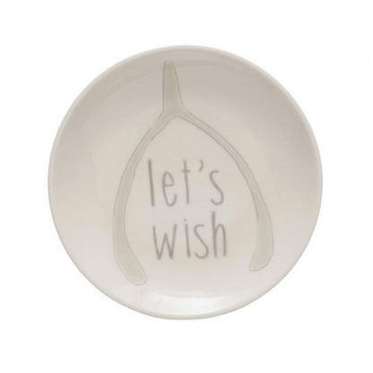 Creative Co-op Stoneware Plate with Thanksgiving Phrases - 5" - Let's Wish
